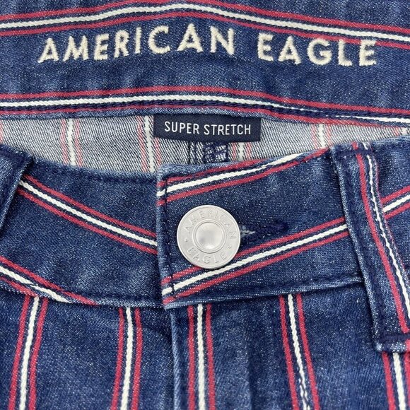 American Eagle Denim Jean Mini Skirt Womens Size 4 Red Blue Stripe High Rise - Picture 6 of 9